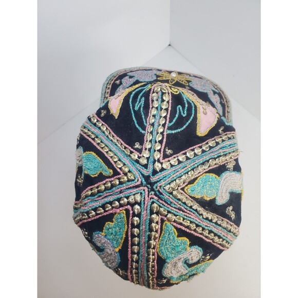 Vintage Womens Beaded Aplique Wide Brim Baseball Cap Hat Made In Burma Sz L main image 6
